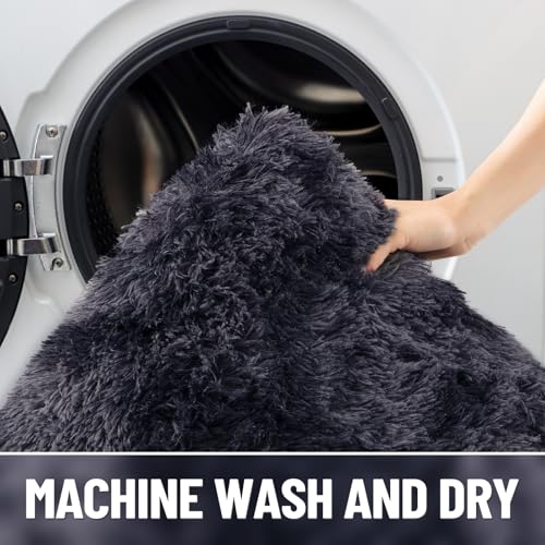 OLANLY Area Rugs for Living Room Bedroom, Machine Washable 3x5 Feet Soft Fluffy Shaggy Bedside Rug, Indoor Floor Carpet for Kids Girls and Boys, Nursery Room, Home Decor Aesthetic, Deep Grey Tie-dye - color: Deep Grey Tie-dye, size: 3x5 Feet