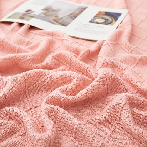 Acrylic Knitted Throw Blanket, Lightweight and Soft Cozy Decorative Woven Blanket with Tassels for Couch, Bed, Sofa, Travel, Suitable for All Seasons, 50 x 60 Inches, Baby Pink - color: Baby Pink