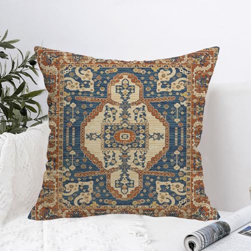 Orange Blue Western Ethnic Boho Throw Pillow Covers 18x18 Set of 2 | Vintage Boho Outdoor Pillows Cover Fall Autumn Bohemian Farmhouse Decorative Pillow Case for Couch Bed Living Room Decor - color: Blue Orange 1, size: 18" x 18" (Pack of 2)