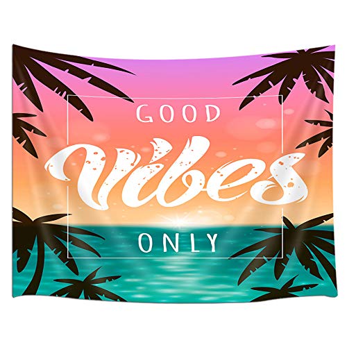 MERCHR Good Vibes Only Tapestry, Quote Motivational Inspirational Girl Girly Tapestry Wall Hanging for Bedroom, Cute Summer Beach Ocean Tapestries Poster Blanket College Dorm Home Decor 60X40