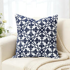 Slow Cow Throw Pillow Cover Navy Blue Embroidery Canvas Throw Pillow Cover for Couch Bed Sofa Navy Geometric Cushion Cover 18 x18 Inches - color: Navy Football, size: 18" x 18" (Pack of 1)