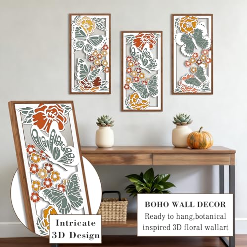 BINCUE Boho Floral Wall Art,Butterfly Wall Decor,Flower Wall Art Butterfly,Spring Artwork Wildflower,Modern Mid Century Hanging Decor Bohemian Botanical for Living Room Bedroom Bathroom 8x16 Inches - color: Colourful Flowers Butterfly