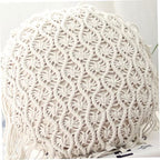 Hand Woven Pillowcase Round Shape Pillow Cover with Tassel Macrame for Bed Couch Car Home Decor Cream, Macrame Pillow Cover