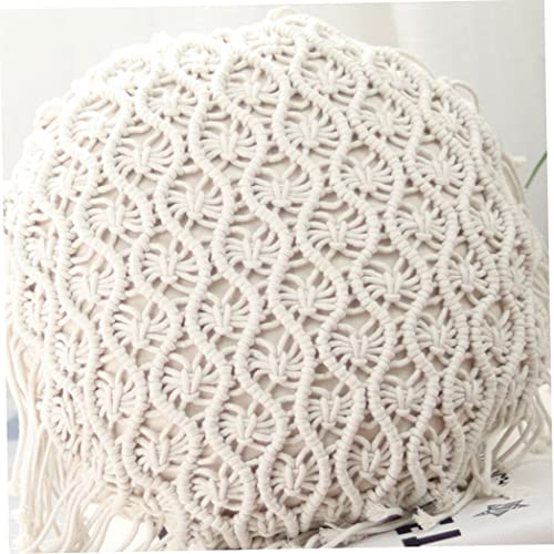 Hand Woven Pillowcase Round Shape Pillow Cover with Tassel Macrame for Bed Couch Car Home Decor Cream, Macrame Pillow Cover