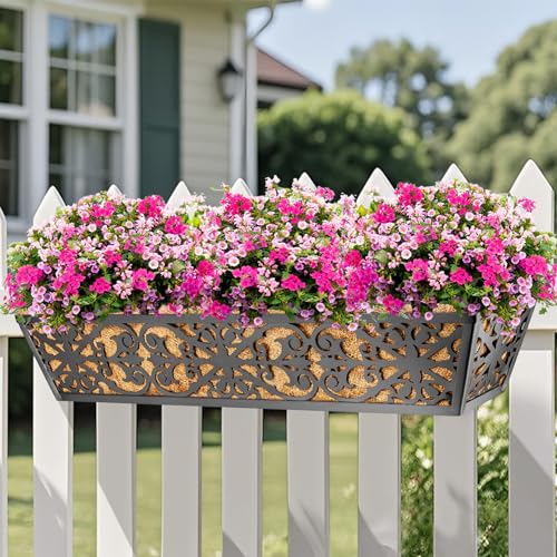 2 Pack 30 Inch Window Boxes Planters Railing Planter Box with Adjustable Brackets & Coco Liners Fabric Plant Grow Bags Deck Railing Planter Boxes Balcony Hanging Flower Box for Outdoor Plants - color: 2 Pack-black, size: 30 Inch