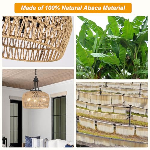 HMVPL Farmhouse Chandelier for Dining Room, 3-Light Boho Rattan Chandelier Light Fixture Ceiling Hanging with Woven Lampshade, Small Wicker Coastal Pendant Light for Kitchen Bedroom Island Hallway - color: Brown, size: 3-Lights (D)12.6 in