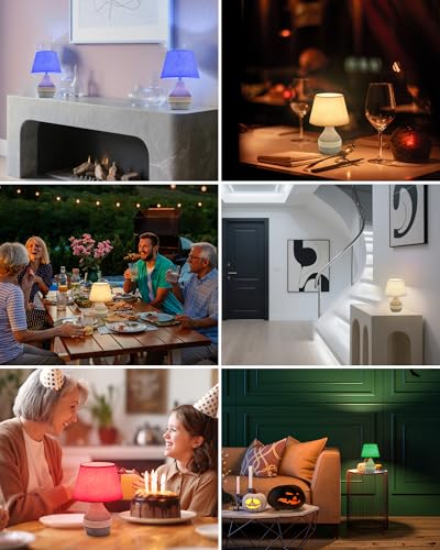 10" H Small Rechargeable Cordless Ceramic Table Lamp with Remote, RGB & Warm White Light, Timer & Dimmer, Battery Table Lamp with Linen Shade for Patio, Bedroom, Living Room, Dining Table - size: Mini-10"H