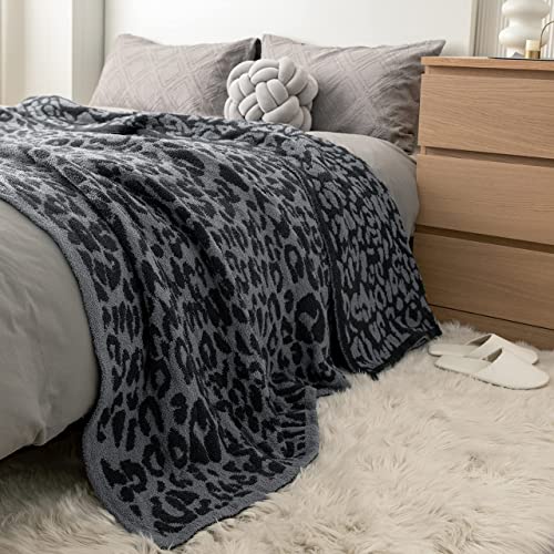 MH MYLUNE HOME Large Soft Micro Plush Leopard Blanket (71x78 inch, Dark Blue | Charcoal Grey) Warm Reversible Cheetah Blanket Leopard Pattern Throw for Sofa Couch Bed - color: Leopard Charcoal Blue, size: 71"x78" - 550 GSM