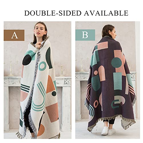 LumiSyne Double-Sided Cotton Woven Throw Blanket with Tassel Jungle Bohemian Style Tapestry Shawl Multi-Function Decorative Throws for Sofa Bed Armchair Camping Blanket Tablecloth Carpet 160x130cm - color: Encounter