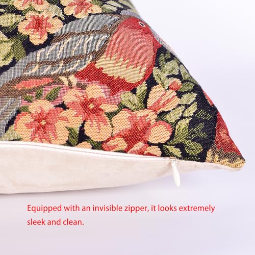 18x18 Tapestry Pillow Cover, Jacquard Woven Tropical Parrot Bird Jungle Botanical Palm Leaf Decorative Throw Pillow Sham for Couch Sofa, Exotic Vintage Cushion Case (Jungle Green & Parrot Crimson) - color: Exotic Jungle Green & Parrot Crimson