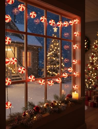 8.5Ft Christmas Candy Light, Christmas Decorations String Lights with 10 Red White Peppermint Bulbs, Plug in Fairy Lights for Indoor Party Kid's Room Xmas Tree Patio Bedroom Garden Decor - color: Red White Candy