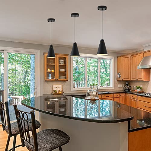 Black Pendant Light for Kitchen light fixtures,Small Modern Industrial Chandeliers with Cone Metal Shade,Mini Adjustable Cord Hanging Lighting Fixtures for Over island,Bar,Dining Room.(1 Pack) - color: 1Pack Black