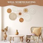 Boho Wall Basket Decor Set of 8,Rattan Flower Wall Decor,Flat Woven Baskets Wall Hanging Decor,Unique Boho Wicker Seagrass Wall Decor(Rattan Classic) - style: Classic rattan