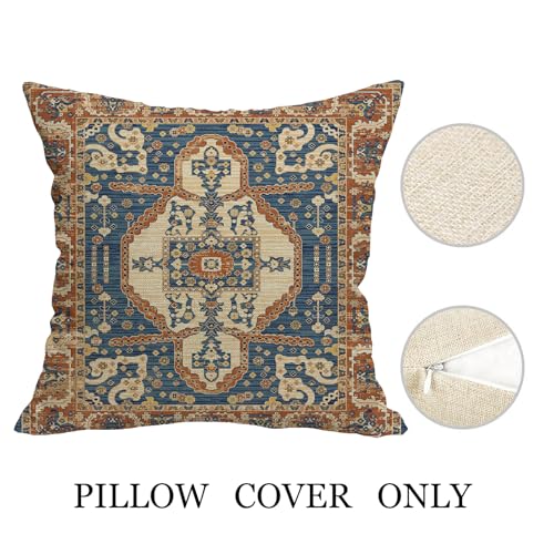 Blue Orange Western Ethnic Boho Throw Pillow Covers 20x20 Set of 2 | Vintage Boho Outdoor Pillows Cover Fall Autumn Bohemian Farmhouse Decorative Pillow Case for Couch Bed Living Room Decor - color: Blue Orange 1, size: 20" x 20" (Pack of 2)