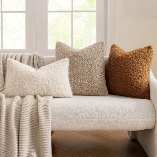 MIULEE Pack of 2 Throw Pillow Covers 18x18 Inch Light Camel Faux Fur Decorative Sherpa Pillow Covers Fuzzy Accent Soft Sheepskin Fleece Cushion Cases for Boho Home Decor Couch Living Room Bed - color: Light Camel, size: 18" x 18" (Pack of 2)