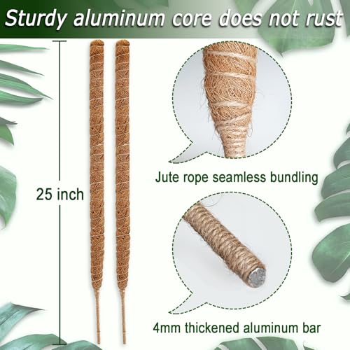 2 Pack 25" Moss Pole, Bendable Moss Pole for Plants Monstera, Moss Poles for Climbing Plants Indoor, Handmade Coco Coir Plant Pole Sticks Support Stakes for Potted Plants - color: 2×25 Inch