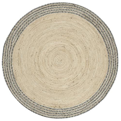SAFAVIEH Cape Cod Collection Area Rug - 4' Round, Ivory & Steel Grey, Handmade Braided Jute, Ideal for High Traffic Areas in Living Room, Bedroom (CAP204C) - color: Ivory/Steel Grey, size: 4' (Round)
