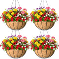 4 Pack 8 Inch Hanging Baskets for Plants Outdoor Metal Hanging Planter Basket with Coco Coir Liner Hanging Flower Baskets Hangings Flower Pots Holder for Garden, Patio(Watermelon) - size: 8 Inch, style: Garden