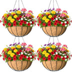 4 Pack 10 Inch Hanging Baskets for Plants Outdoor Metal Hanging Planter Basket with Coco Coir Liner Hanging Flower Baskets Hanging Flower Pots Holder for Garden, Patio(Watermelon) - size: 10 Inch, style: Garden