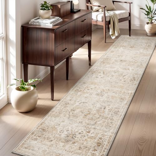 AMOAMI-2X10 Runner Rug-Washable Runners for Hallways-Soft Non Slip Bedside Rugs for Bedroom-Vintage Long Rug for Hallways Entryway Laundry Room Stair Kitchen Bathroom Beige - color: Beige, size: 2' X 10' (Rectangular)