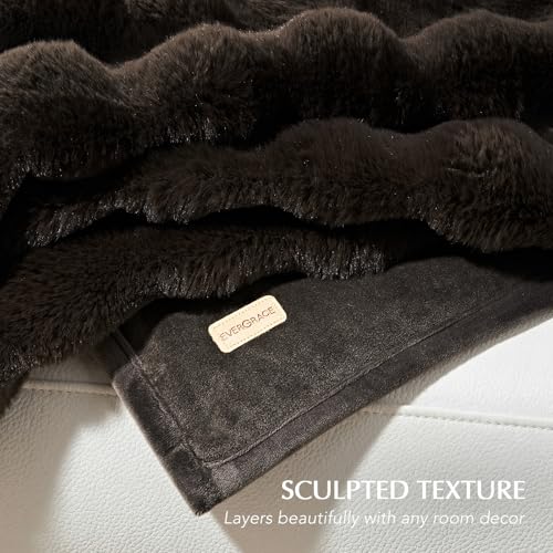 EverGrace Ultra Soft Luxury Fluffy Faux Rabbit Fur Throw Blanket, Thick Warm Bubble Throw for Bed, Cozy Plush Reversible Blankets for Couch, Chair, Sofa, Dark Brown, 50x60 Inches - color: Dark Brown, size: 50"x60"