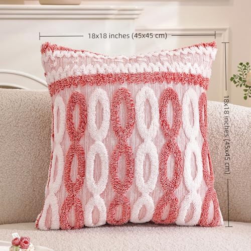 Plush Boho Decorative Throw Pillow Covers Set of 2 Faux Fur Geometric Tufted Pillow Covers Home Decor for Couch Modern Accent Neutral Living Room Red - color: Red