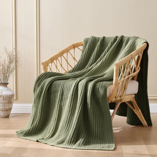 Chunky Knit Olive Green Throw Blanket for Couch 60"x80",Soft Cozy Lightweight Knitted Blanket for Couch Sofa Bed,Fisherman Cable Knit Cute Decorative Spring Throw for Living Room - color: Olive Green, size: 60"x 80"