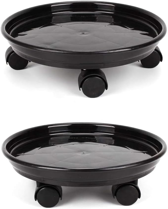 2Pcs Plant Caddy,Planter Pot Mover, Plant Pot Pallet Dolly Caster with Universal Wheels, Round Movable Planter Dolly Trolley Tray Pallet Outdoor Indoor Tree Flower Stand Planter (13 inch+2pcs+black)