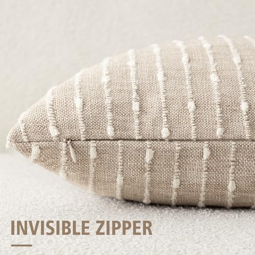Foindtower Pack of 2 Decorative Jacquard Boucle Throw Pillow Covers Accent Textured Striped Pillowcases Cozy Modern Cushion for Couch Sofa Bedroom Living Room Home Decor 18x18 Inch Natural Beige - color: Natural Beige, size: 18" x 18" (Pack of 2)