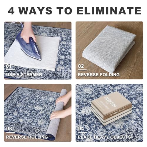 KILOCOCO Hallway Runner 2x6 Rug Runner Printed Vintage Floral Washable Kitchen Runners Non-Slip Rubber Backed Runners for Hallways Laundry Room Distressed Boho Rugs for Entryway Bedroom, Blue - color: Blue/Navy/White, size: 2' x 6' (Runner)
