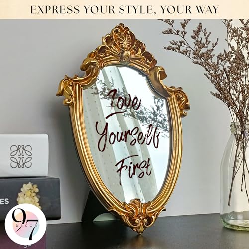 97 Decor Decorative Gold Wall Mirror Vintage Decor - Small Antique Mirror for Table Top and Wall Mounting, Ornate Vintage Mirrors Frame for Home, Bedroom, Makeup Room (11.6x9 Inch) - color: Royal Shield