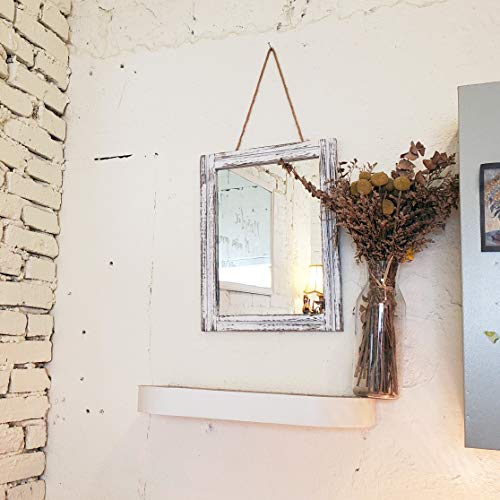 AAZZKANG Wall Mirror with Wood Framed Rustic Mirrors for Wall Rectangle Decorative for Bedroom Bathroom Living Room Entryway Farmhouse Hanging Small - color: A-rustic White, size: 16"L x 12"W