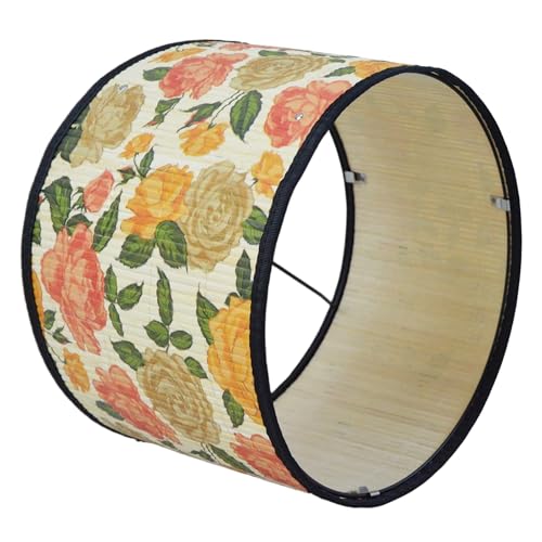 Bamboo Lamp Shade With Tropical Plants Chandelier Covers, Bohemian Farmhouse Drum Lamp Shade for Table Lamp Floor Lamp, Rustic Rattan Light Fixture for Bedroom Living Room (11.8x11.8x9 inch) - color: color8, size: 11.8*9