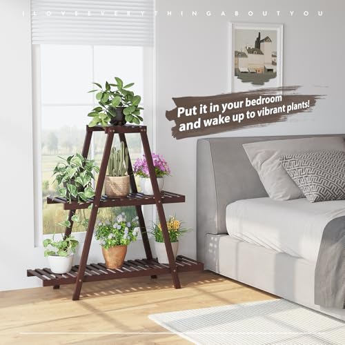 STDDRE Plant Stand For Indoor Outdoor Tiered Plant Shelf 3 Tier 8 Potted Bamboo Flower Holder Ladder Rack For Multiple Triangle Table Plant Pot Stand (Brown) - color: Brown