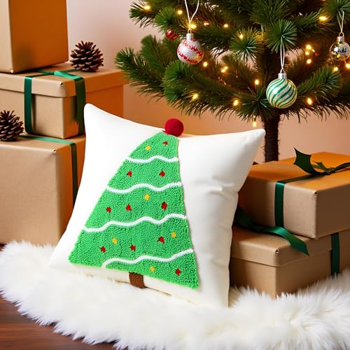 Christmas Tufted Pillow Covers 20 x 20 Inch Set of 2 Green Xmas Tree Throw Pillow Cover Christmas Party Decor Winter Holiday Cushion Case for Sofa Couch Bed Living Roomr - color: Green Christmas Tree, size: 20" x 20" (Pack of 2)