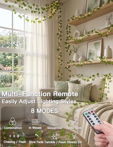 suddus Vines with Fairy Lights Battery & USB Powered Operated, 33ft 100 LED Watermelon Leaves String Lights with Remote, Artificial Plants for Indoor, Bedroom, Wedding, Wall, Party Decor(Warm White) - color: Watermelon, size: 100 LED-Battery-Copper