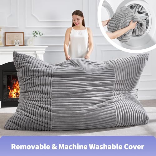 Hobestluk 3 in 1 Bean Bag Chair Giant Bean Bag Chairs Convertible Bean Bag Floor Cushion with Machine Washable Cover, Beanbag Chairs for Adult (Grey) - color: Grey
