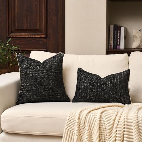 Yangest Chenille Pillow Cover 18 x18 Inches, Thick Textured Square Throw Pillow Cover Farmhouse Modern Soft Accent Couch Neutral Pillow Cover for Living Room Bedroom, Black - color: Black, size: 18" x 18" (Pack of 1)
