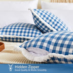 CARRIE HOME Modern Farmhouse Light Blue Gingham Lumbar Pillow Covers 12x20 Set of 2, 12 x 20 Blue Buffalo Plaid Throw Pillows with Ruffle Fringe, Summer Outdoor Checkered Plaid Lumbar Pillows - color: Lumbar Blue & White (With Tassels), size: 20" x 12" (P
