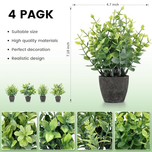 FAVOWREATH 4 Pack Fake Plants Ceramic Mini Artificial Greenery Potted Plants for Home, Office, Room, Farmhouse, Indoor Table, Bathroom Decor - color: Black