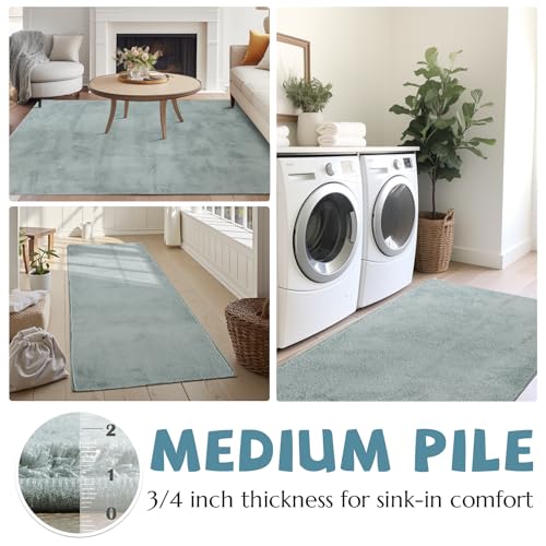 jinchan Solid Plush Area Rug 2x3 Performance Shaggy Washable Rug Indoor Entryway Doormat Soft Modern Faux Wool Cozy Non Slip Carpet for Living Room Kid Room Bedroom Nursery Slate Blue - color: Solid Slate Blue, size: 2' x 3' (Rectangular)