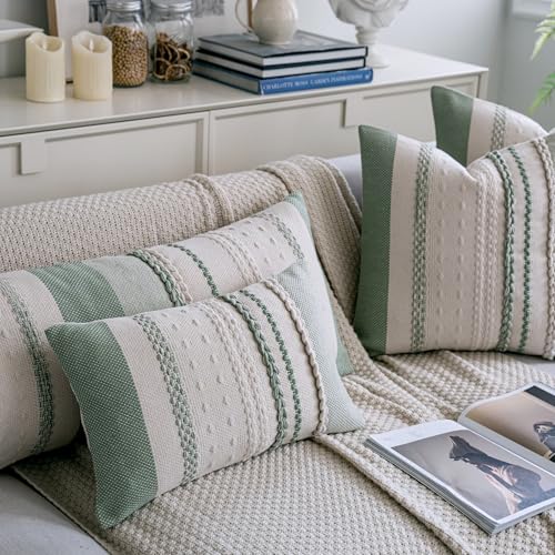 Cethom Boho Lumbar Pillow Covers 14x36 Inch Long, Sage Green Textured Decorative Couch Pillow Cases for Farmhouse Home Decor, Accent Cushion Cover for Sofa, Bed, Living Room, Bedroom, Pack of 1 - color: Sage Green, size: 36" x 14" (Pack of 1)