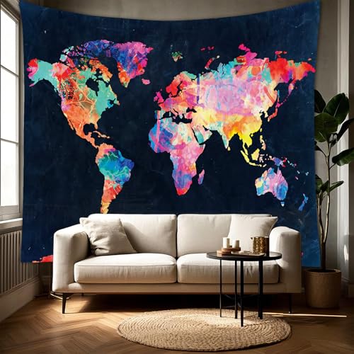 World Map Tapestry Abstract Travel Wall Art Large Wall Hanging for Bedroom Living Room Dorm Room Home Decor - color: World Map, size: 59"L x 51"W