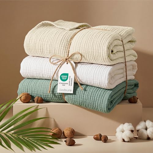 Bedsure 100% Cotton Muslin Blanket King Size for Bed - 4-Layer Breathable and Lightweight Thin Soft Summer Gauze Muslin Blanket for Adults, Grey, 108x90 Inches - color: 02 - Grey, size: King (108" X 90")