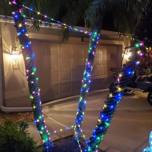 QITONG Multicolor Solar Fairy Lights, 2 Pack Each 66ft 200 LED String Lights Outdoor, Silver Wire Solar Christmas Lights with 8 Modes - color: Multicolor
