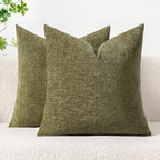 MIULEE Pack of 2 Couch Throw Pillow Covers 16x16 Inch Soft Olive Green Chenille Pillow Covers for Sofa Living Room Solid Dyed Pillow Cases - color: Olive Green, size: 16" x 16" (Pack of 2)
