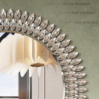 Kelly Miller 36" Large Round Jeweled Wall Mirror, Luxury Diamond Beveled Decorative Mirror for Bedroom Living Room Bathroom Hallway Entryway Fireplace - size: 36"L x 36"W