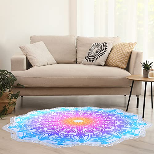 Large Microfiber Boho Mandala Beach Towel Round Bohemian Beach Blanket Hippie Indian Throw Blanket Beach Tapestry Thick Sand Free Quick Dry Yoga Picnic Mat Wall Decor Circle Tablecloth,59'',Aqua Blue - color: Aqua Blue Mandala