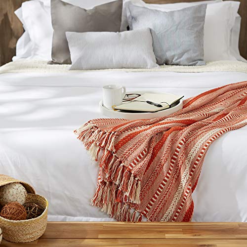 DII Braided Striped Decorative Throw Blanket, 50x60, Vintage Orange/Red - color: Vintage Orange/Red