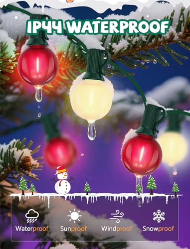 Abeja G40 Globe Patio String Light, 50Ft G40 Red White String Lights with 27 G40 LED Bulbs(2 Spare), Hanging Patio Globe String Light for Christmas Garden Holiday Party Decor-Green Line - color: Red-White-Green, size: 50FT